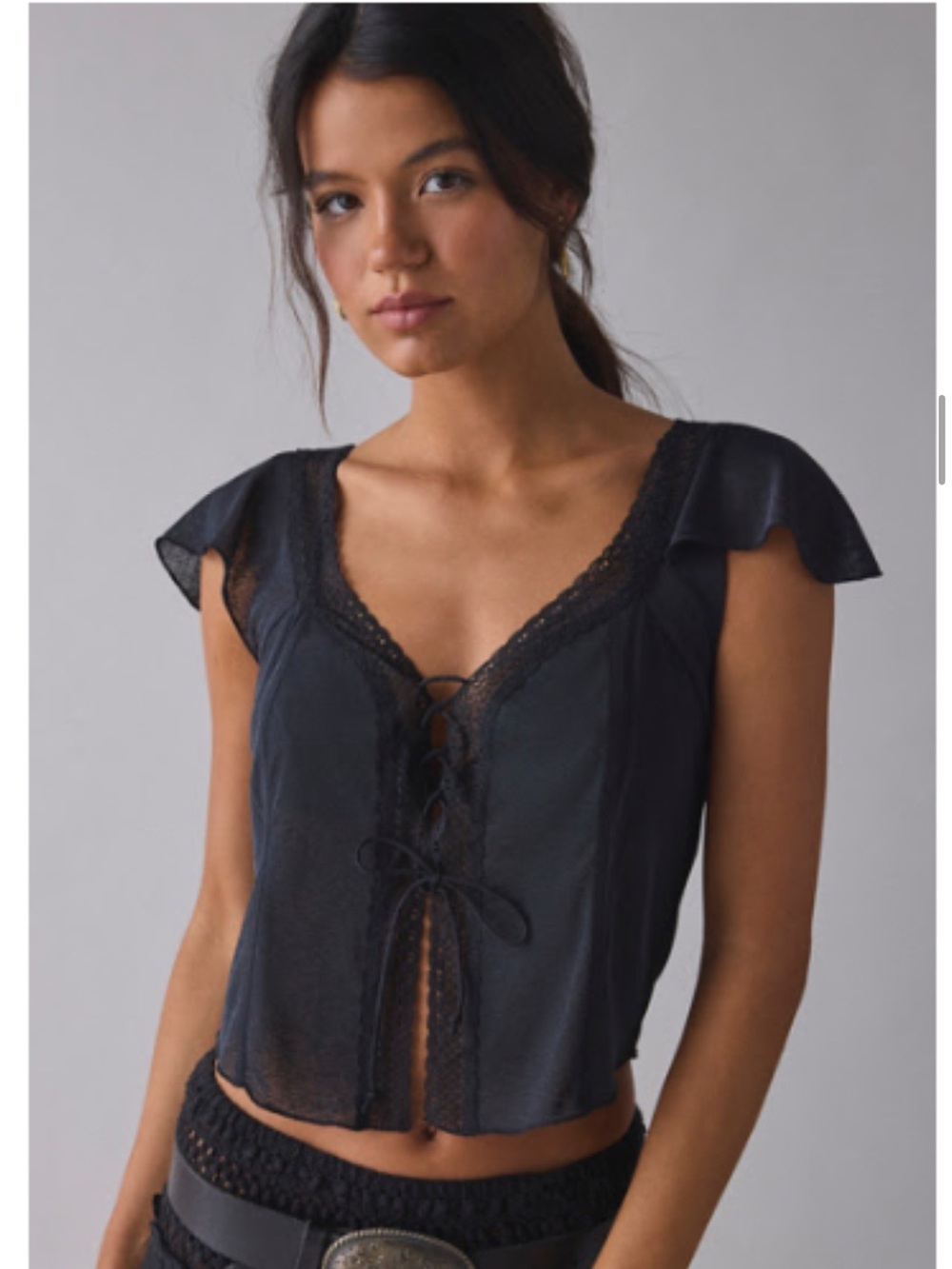 Kimchi Blue Cameron Lace Trim Tie-Front Top